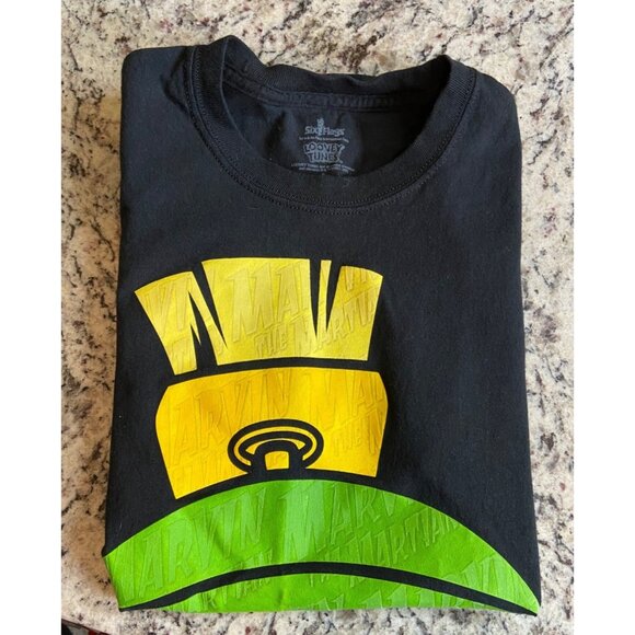 Looney Tunes Marvin the Martian Graphic Tee Black S Six Flags Streetwear Y2K - Picture 6 of 7